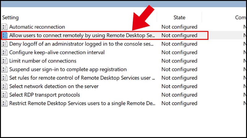T&igrave;m t&ugrave;y chọn Allow users to connect remotely by using Remote Desktop Services